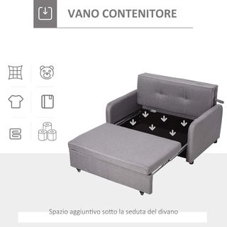Divano Letto 2 Posti 2 in 1 con Vano Contenitore e