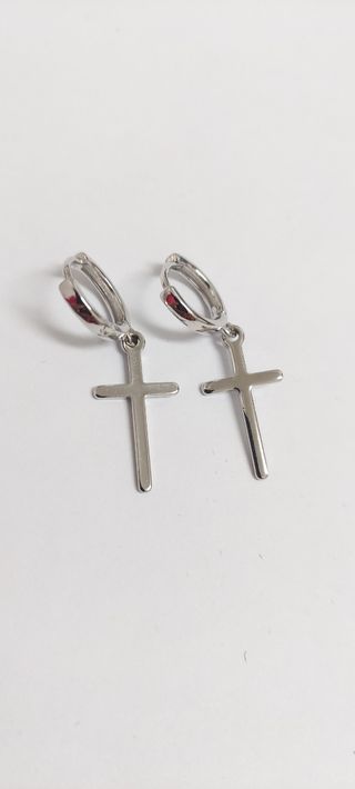 Pendientes de plata cruz larga