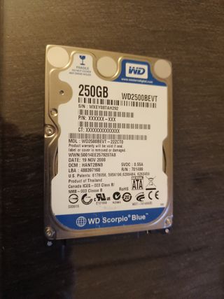 Disco duro 2.5" HDD SATA 250GB