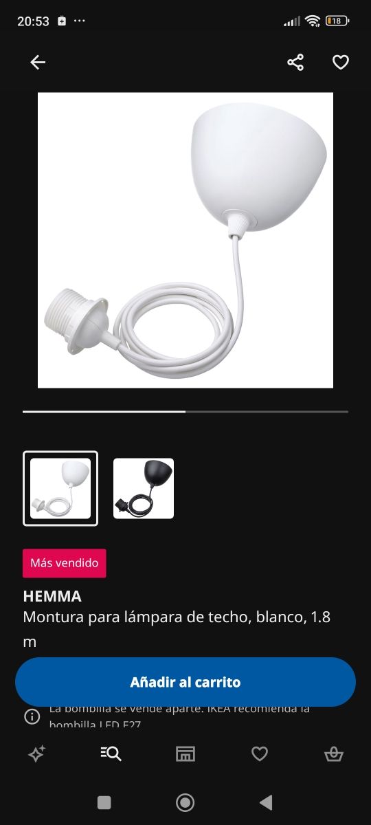 Montura lampara techo ikea hemma
