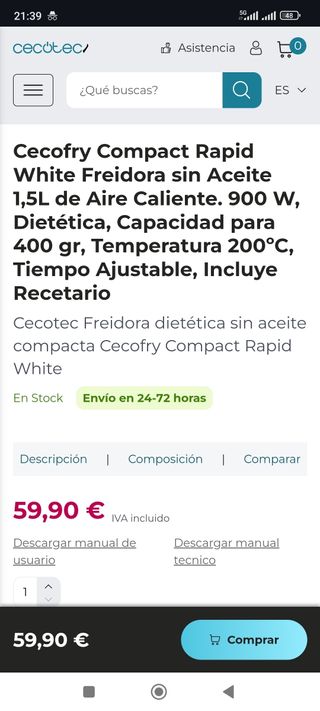 Freidora de aire cecotec