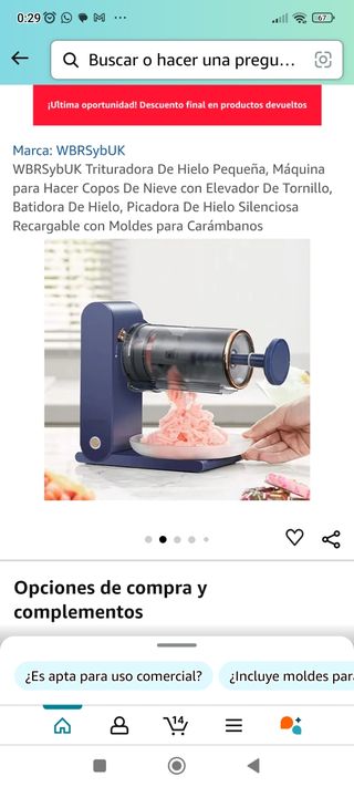 Trituradora de hielo y para hacer granizado.