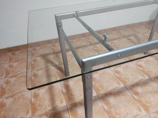 Mesa comedor cristal y estructura metálica 160x90