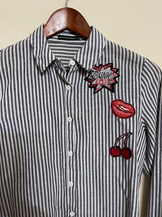 Camisa rayas gris/hueso T-XS M-Mariposa Moradsa
