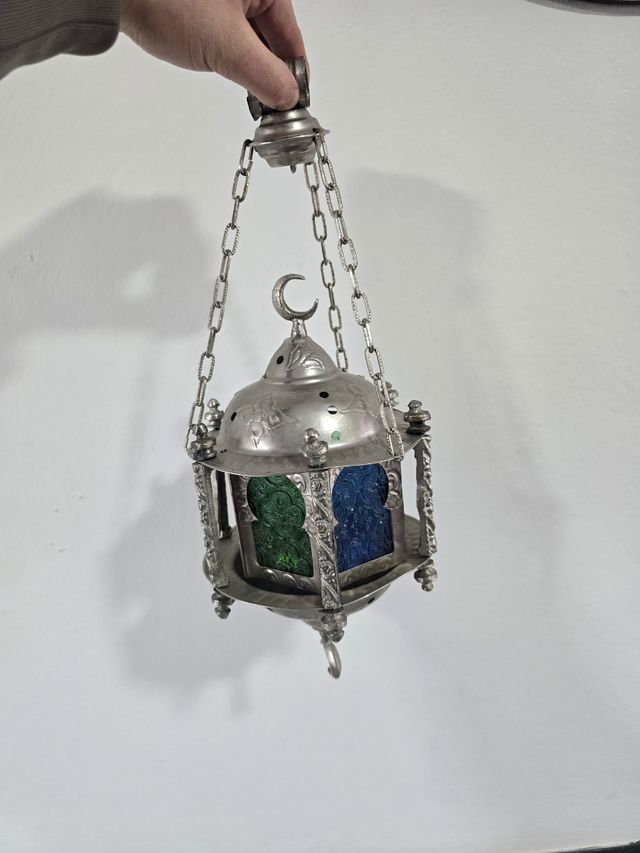 Farol Morisco de Latón y Vidrio Color