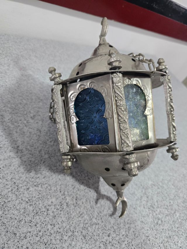 Farol Morisco de Latón y Vidrio Color