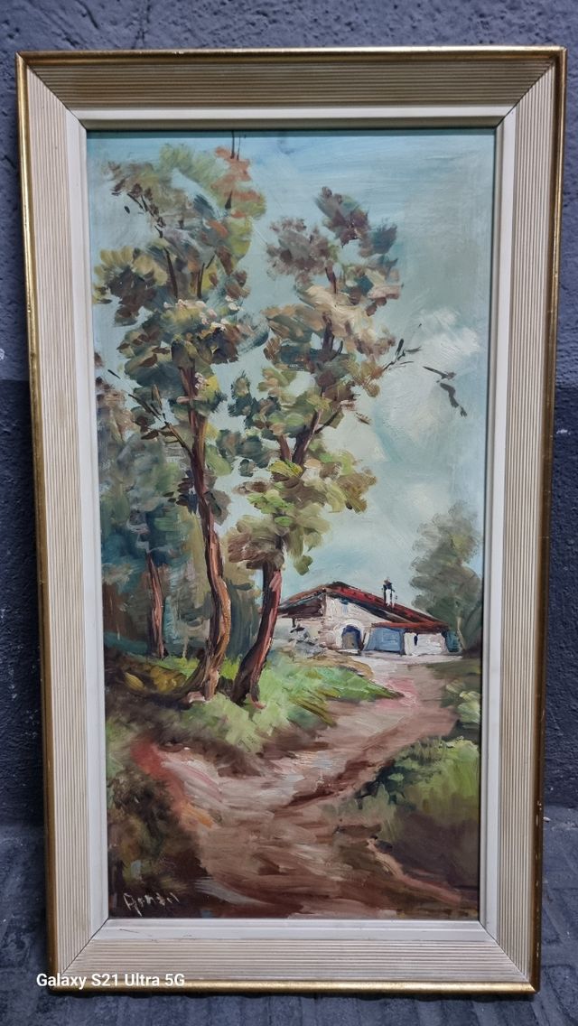 CUADRO ANTIGUO PAISAJE AL OLEO