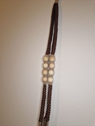 Portapiante macramè marrone e beige perle legno