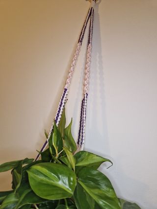 Portapiante macramè rosa, viola e bianco