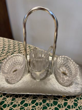 Saliera in cristallo e peltro