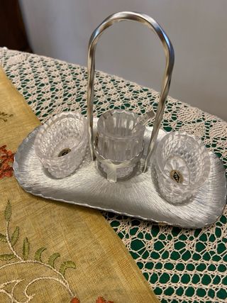 Saliera in cristallo e peltro