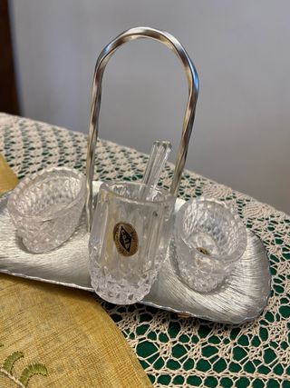 Saliera in cristallo e peltro