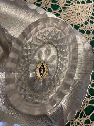 Saliera in cristallo e peltro