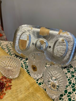 Saliera in cristallo e peltro