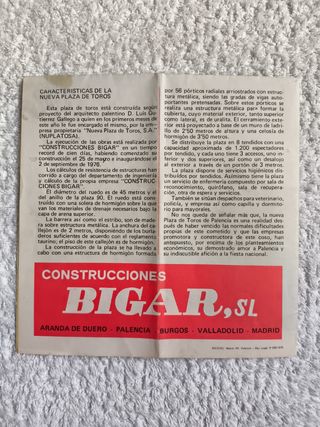 PALENCIA: PUBLICIDAD INAUGURACIÓN PLAZA TOROS 1976