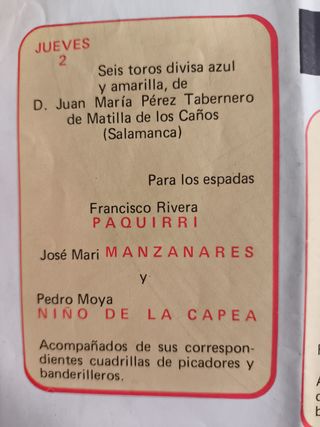 PALENCIA: PUBLICIDAD INAUGURACIÓN PLAZA TOROS 1976