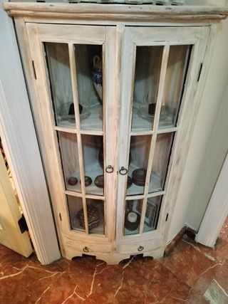 Vitrina esquinera madera blanca