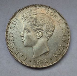 5 PESETAS PLATA ALFONSO XIII 1896 PG V!!