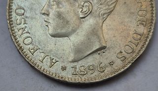 5 PESETAS PLATA ALFONSO XIII 1896 PG V!!