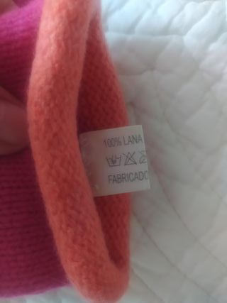 Guantes lana fresa y ribete naranja