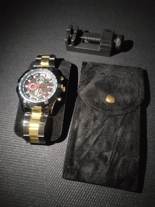 Reloj acero inox nwgro/dorado hombre