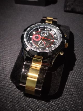 Reloj acero inox nwgro/dorado hombre
