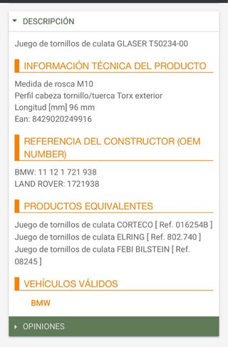 Tornillos culata bmw