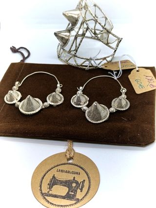 Conjunto brazalete pendientes argollas plata