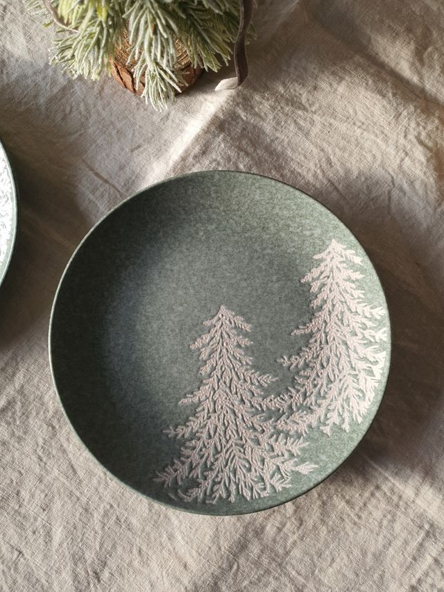 Plato postre gres esmaltado árbol