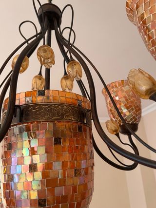 Lampara de forja y cristal naranja