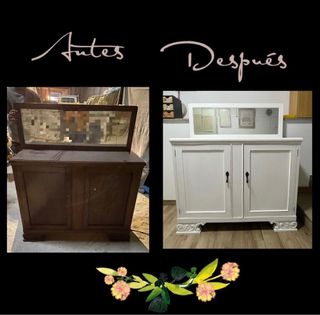 Mesa y dos aparadores con espejo castaño