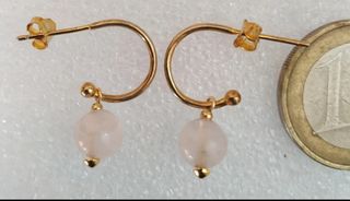 Pendientes cuarzo rosa, plata 925 oro