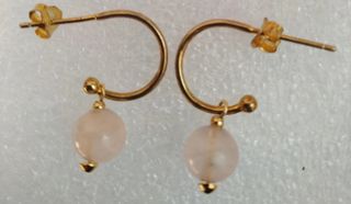 Pendientes cuarzo rosa, plata 925 oro