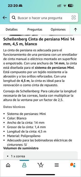 Cinta persiana nueva