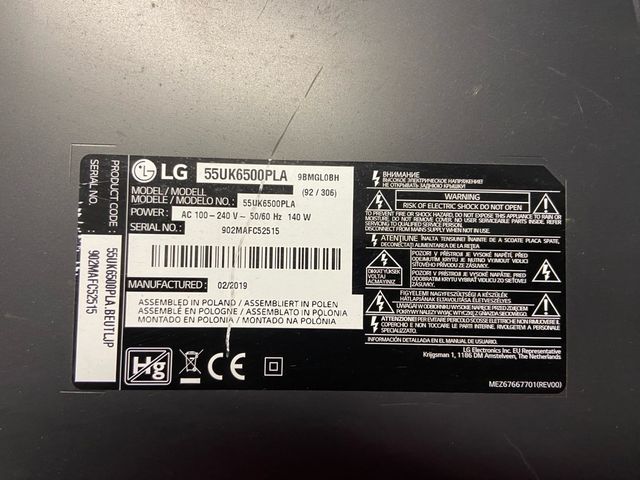Placa main TV LG 55UK6500PLA