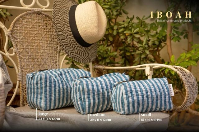 Neceser de algodón con estampado hecho a mano