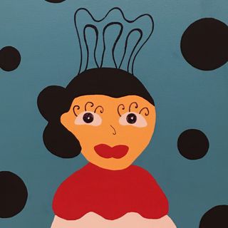 Lienzo 50x50cm pintado a mano azul “flamenca”