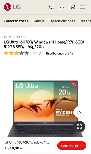 Portatil LG Ultra 16U70R . 512GB 16 inch FHD nuevo
