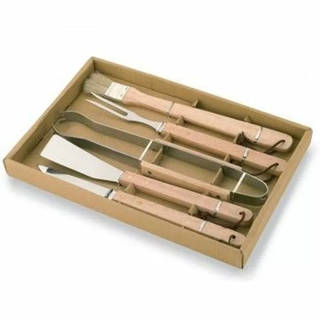 KEMPER SET BARBECUE 5 UTENSILI ACCIAIO MANICO LEGN