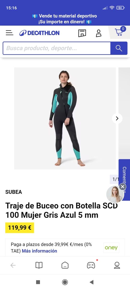 Traje de buceo con botella mujer T 42