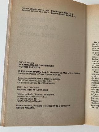 Libro: "El fantasma de Canterville y otros cuentos