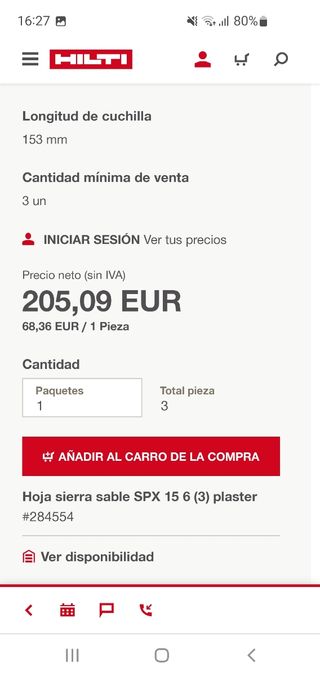 Hojas sierra de sable Hilti 