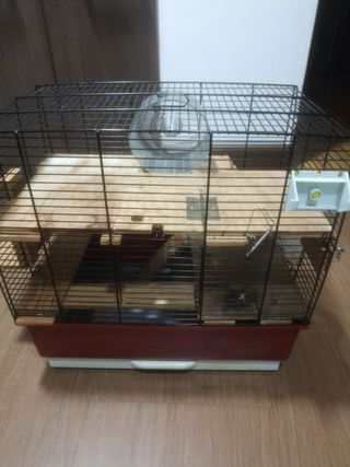 Jaula para pájaros adaptada para hamster.