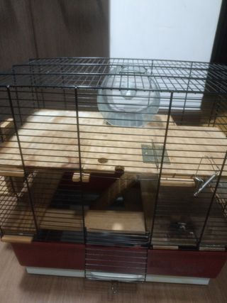 Jaula para pájaros adaptada para hamster.