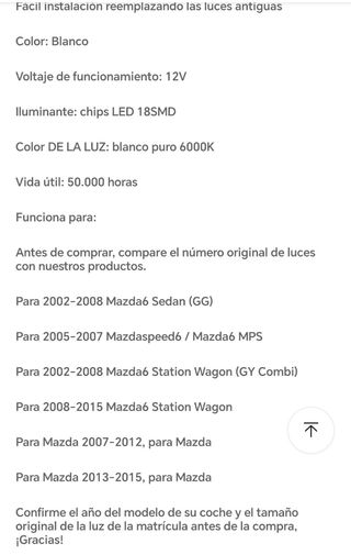 Luces matricula con plafon led Mazda