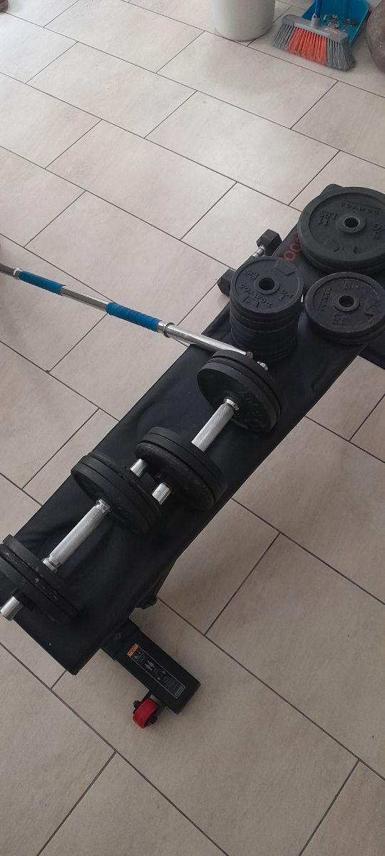 Juego de pesas con banco y paralelas