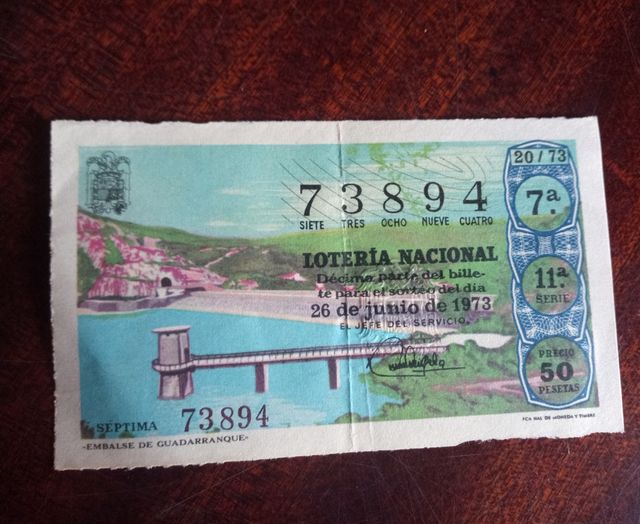 Décimo Lotería Nacional sorteo 26 junio 1973. 