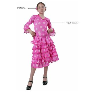 Vestido Flamenca Sevillana Fucsia Niña 3-4 Años
