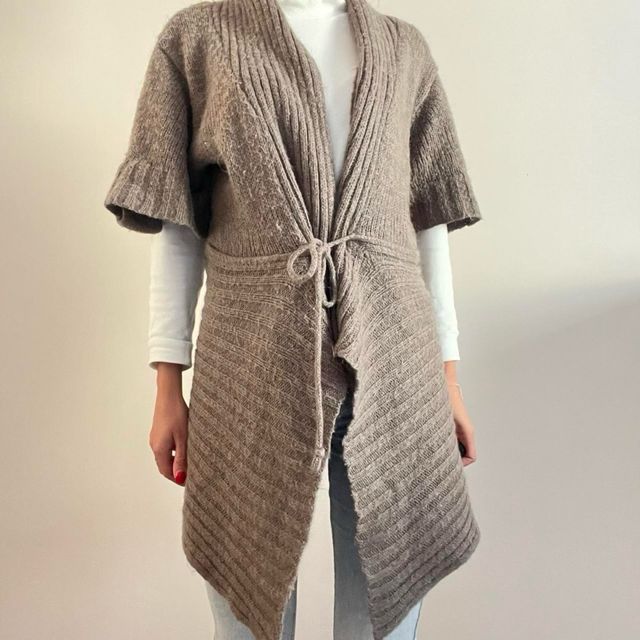 Cardigan Marrone lungo in lana