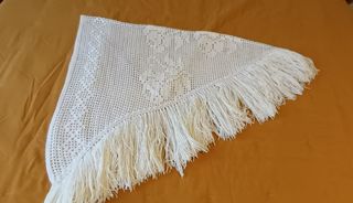 Scialle vintage lana con frange fatto a mano